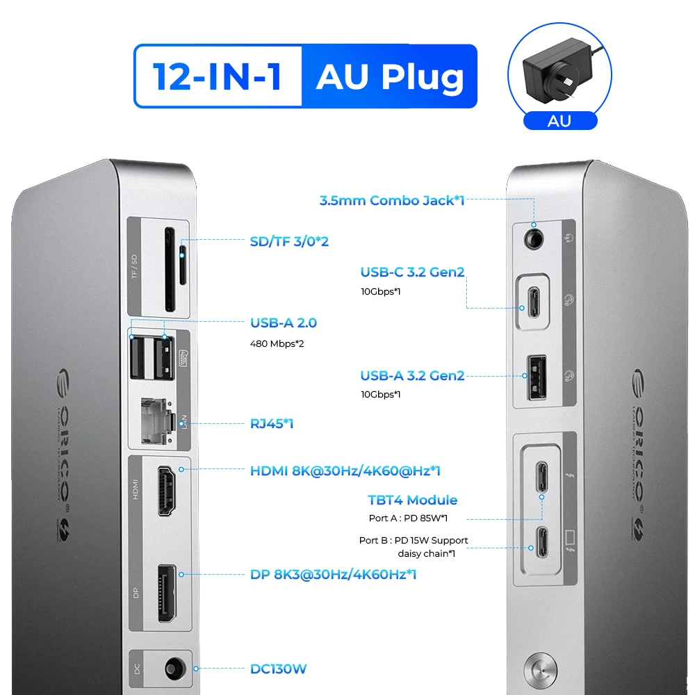 Orico ノートPCドッキングステーション USB-C Thunderbolt4 40Gbps