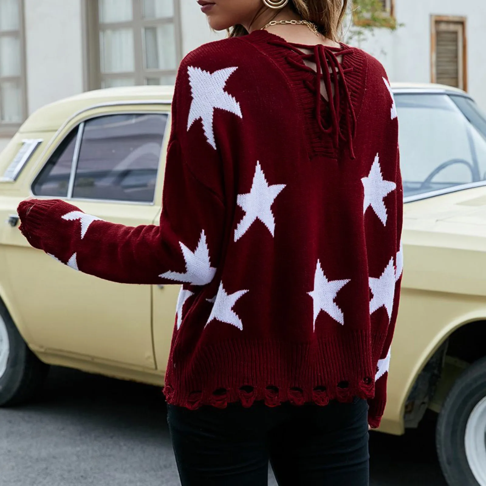 Pull à Manches sulfet Col Rond pour Femme, Décontracté, avec Fente, Streetwear, Collection Automne Hiver 2023