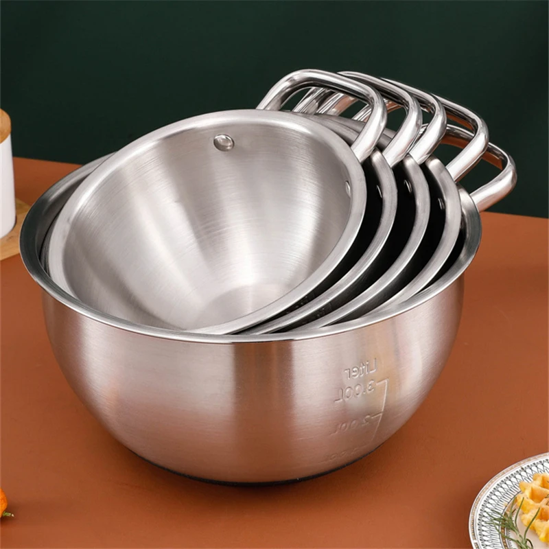 Multi-size Stainless Steel Fruit Salad Bowl Large Capacity Silicone Bottom Ramen Noodles Bowls Food Container Kitchen Tableware