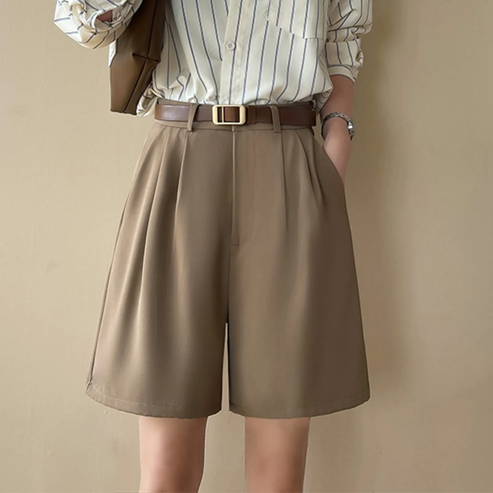 

Women Elastic Waist Loose Japan Casual Fashion Preppy Style Thin Straight Soft Harajuku Female New Office Lady Solid Shorts