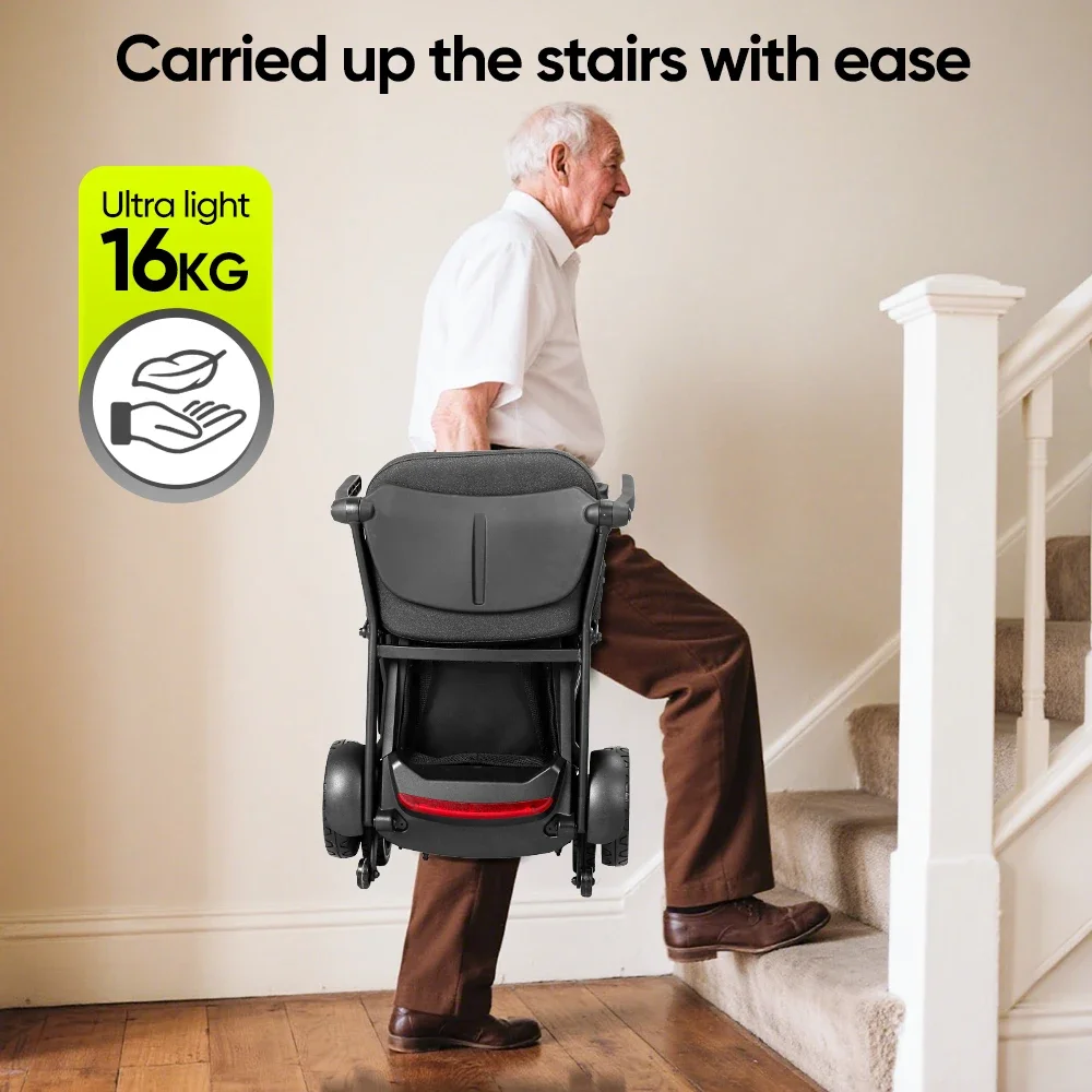 Compact Suitcase Folding Elderly Electric Scooter Ultra Light 16Kg Aluminum Alloy 4 Wheel Mobility Scooter With Dual Battery