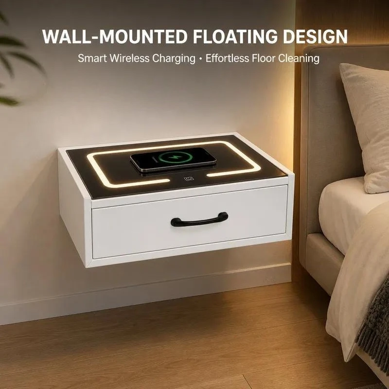 Cross-border Wall-mounted Multi-functional Storage Cabinet Suspended Bedside Table Intelligent Simple Modern Solid Wood