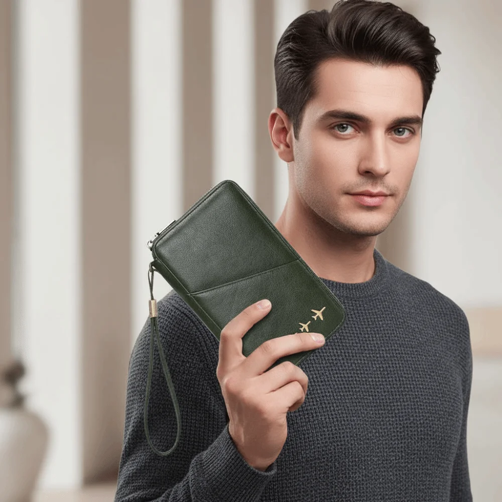 Anti-theft RFID Travel Wallet Faux-leather Multi-pocket Airplane Passport Case Secured Vintage Passport Cover Zipper Airport