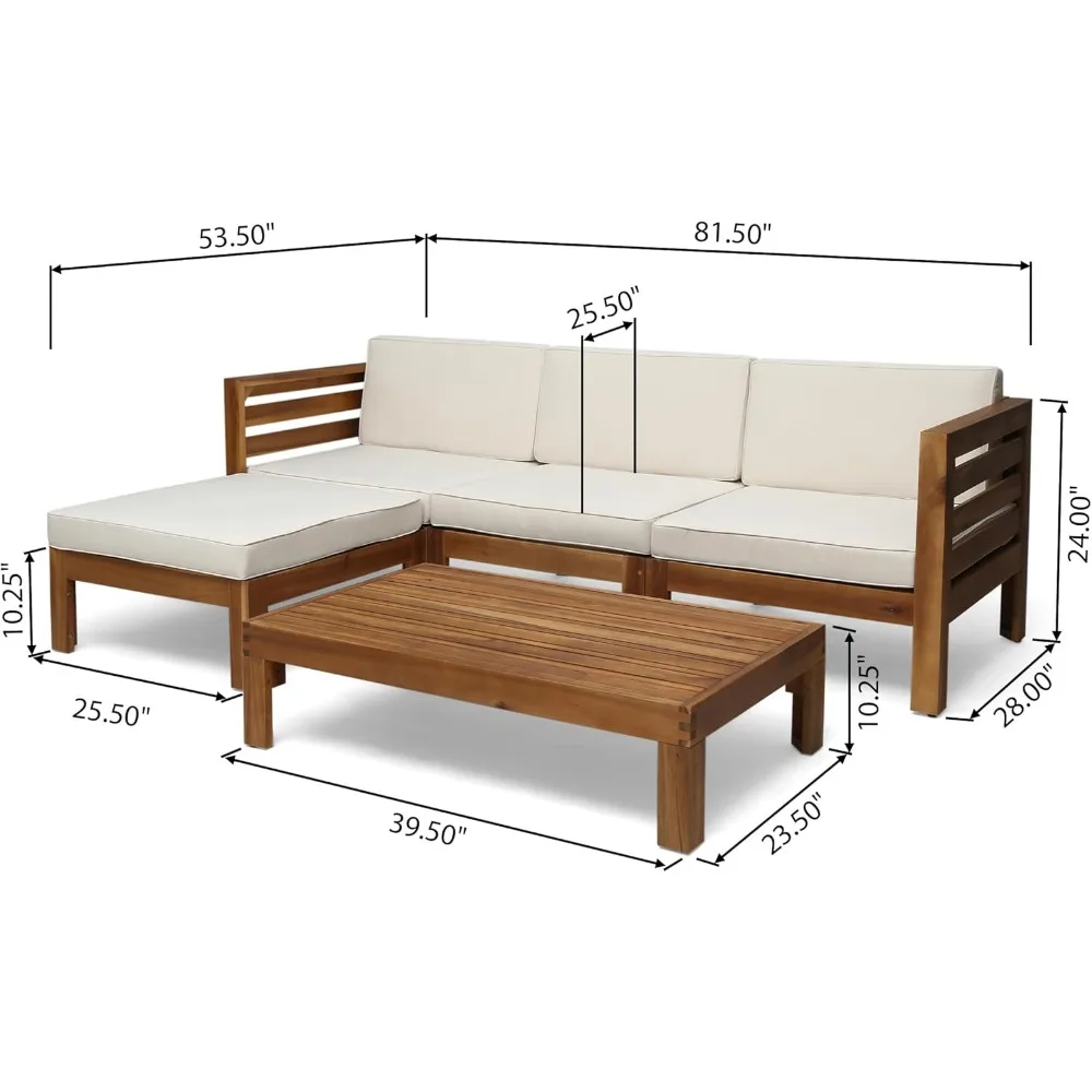 Alice-Outdoor Acacia madeira sofá conjunto, acabamento teca, bege, 5 pcs