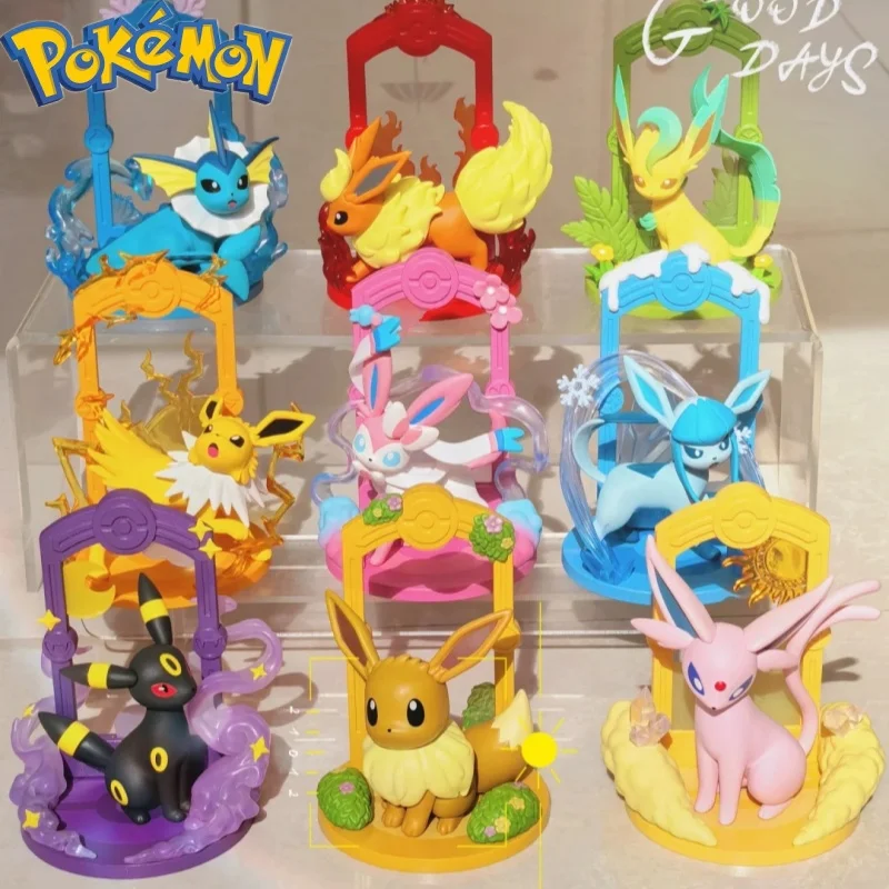 

Новинка 2025 года, подлинная забавная фигурка Pokemon Eevee Family Vaporeon Umbreon Sylveon Flareon Espeon, мультяшная аниме-игровая фигурка, модель игрушки, подарки