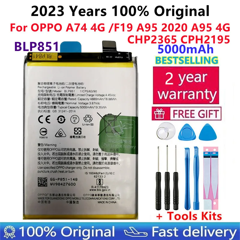 100% Orginal New Battery 5000mAh BLP851 Battery for OPPO A74 CPH2195 5G BLP851 Mobile Phone Batteries