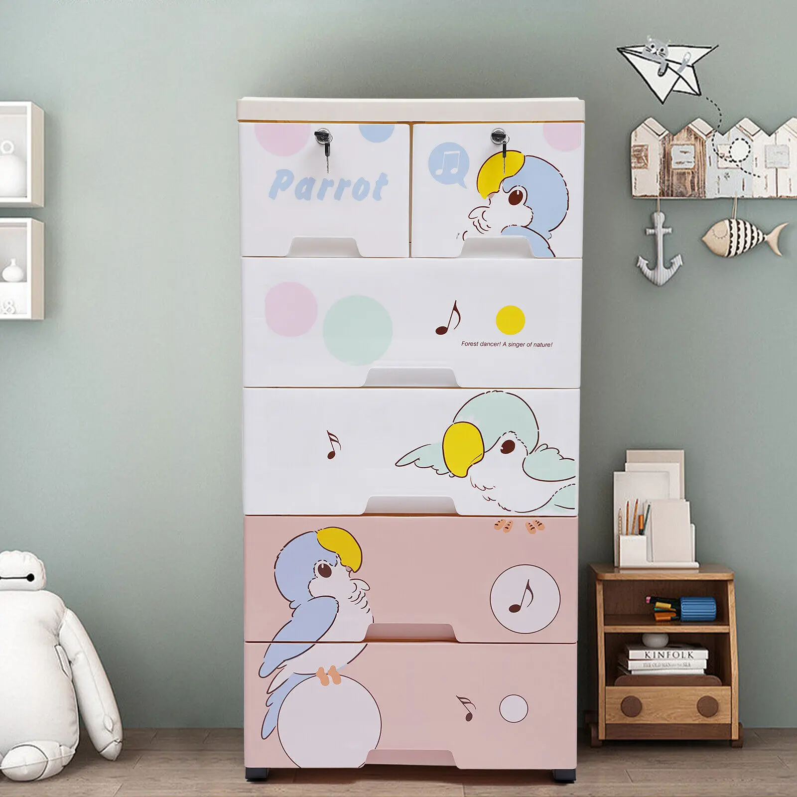 

6 Drawers PP Dresser Chest Cabinet 19.69*13.78*40.16in Bedroom Storage Organizer Stand Furniture
