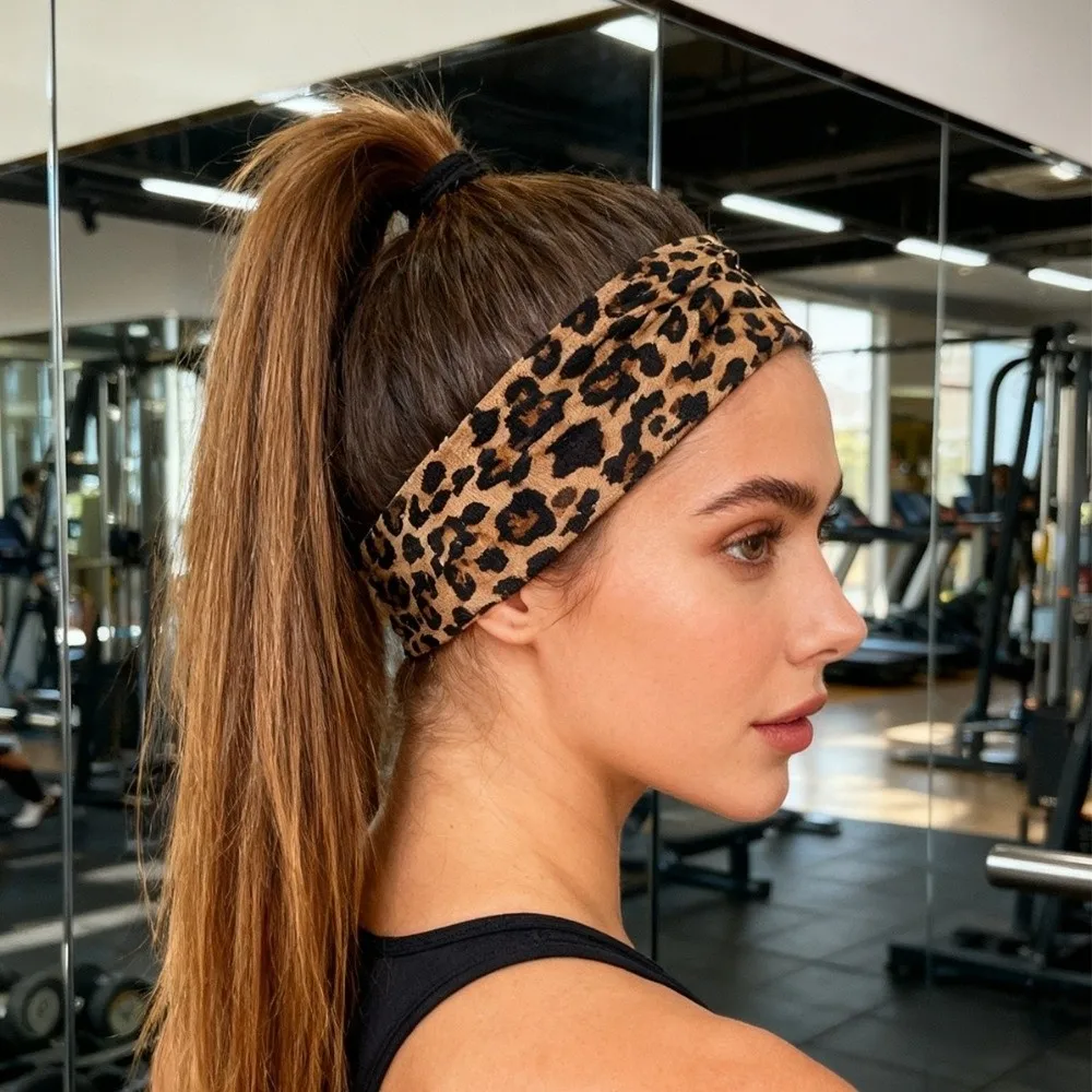 New High Elasticity Leopard Print Headband Sweat Absorbing Breathable Sports Headband Wide-brimmed Wide Brim Headband Yoga