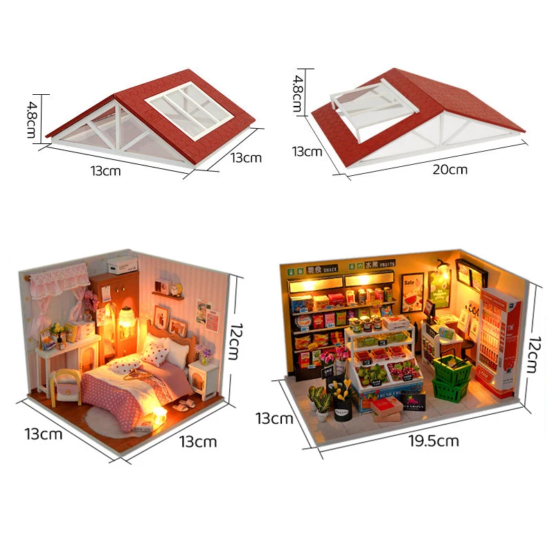 Zestaw do samodzielnego montażu drewnianego modelu miniaturowego sklepu, domków dla lalek 3D z meblami i oświetleniem, idealny na prezent urodzinowy dla przyjaciół.