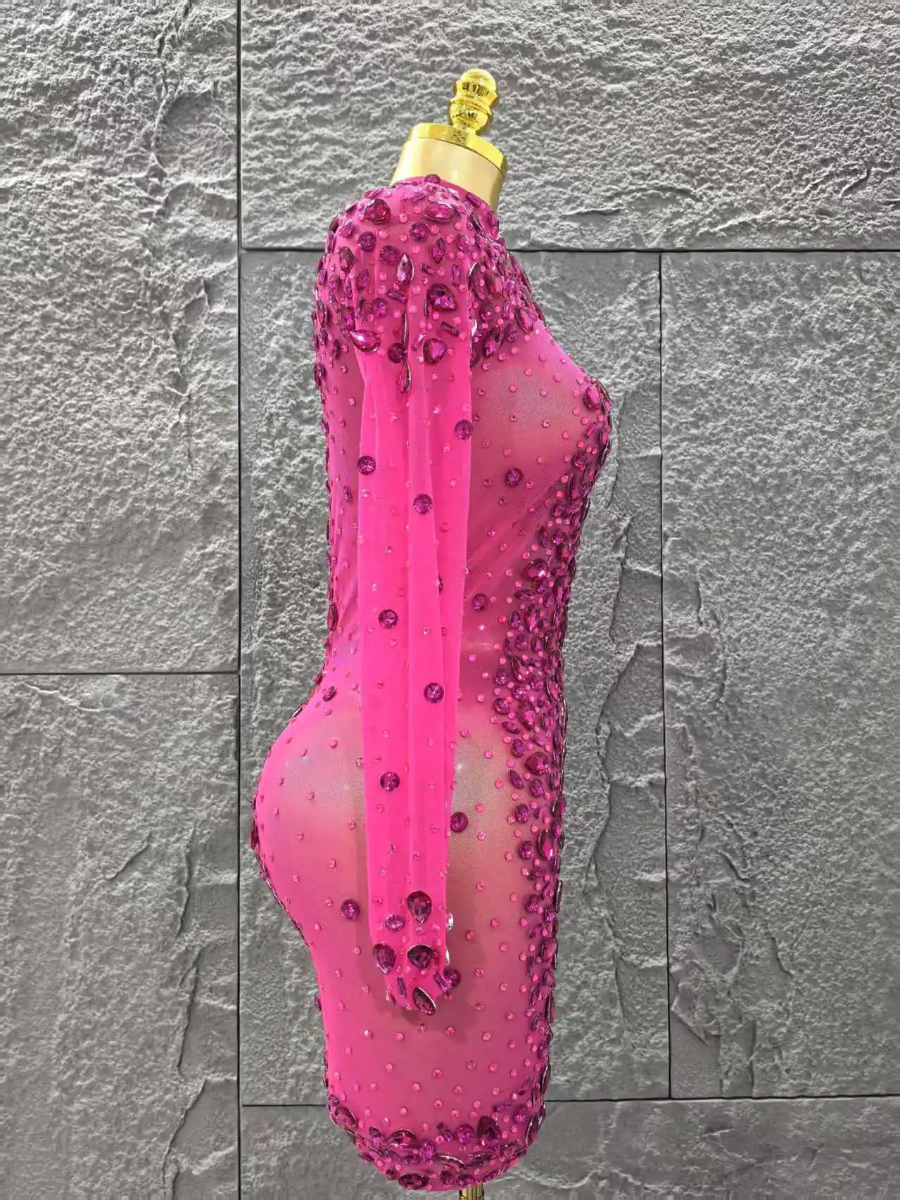 Kristall Diamanten Sexy Mesh Durchsichtig Mini Kleid 2025 Frauen Elegante Party Kostüm Sänger Bühne Leistung Outfi