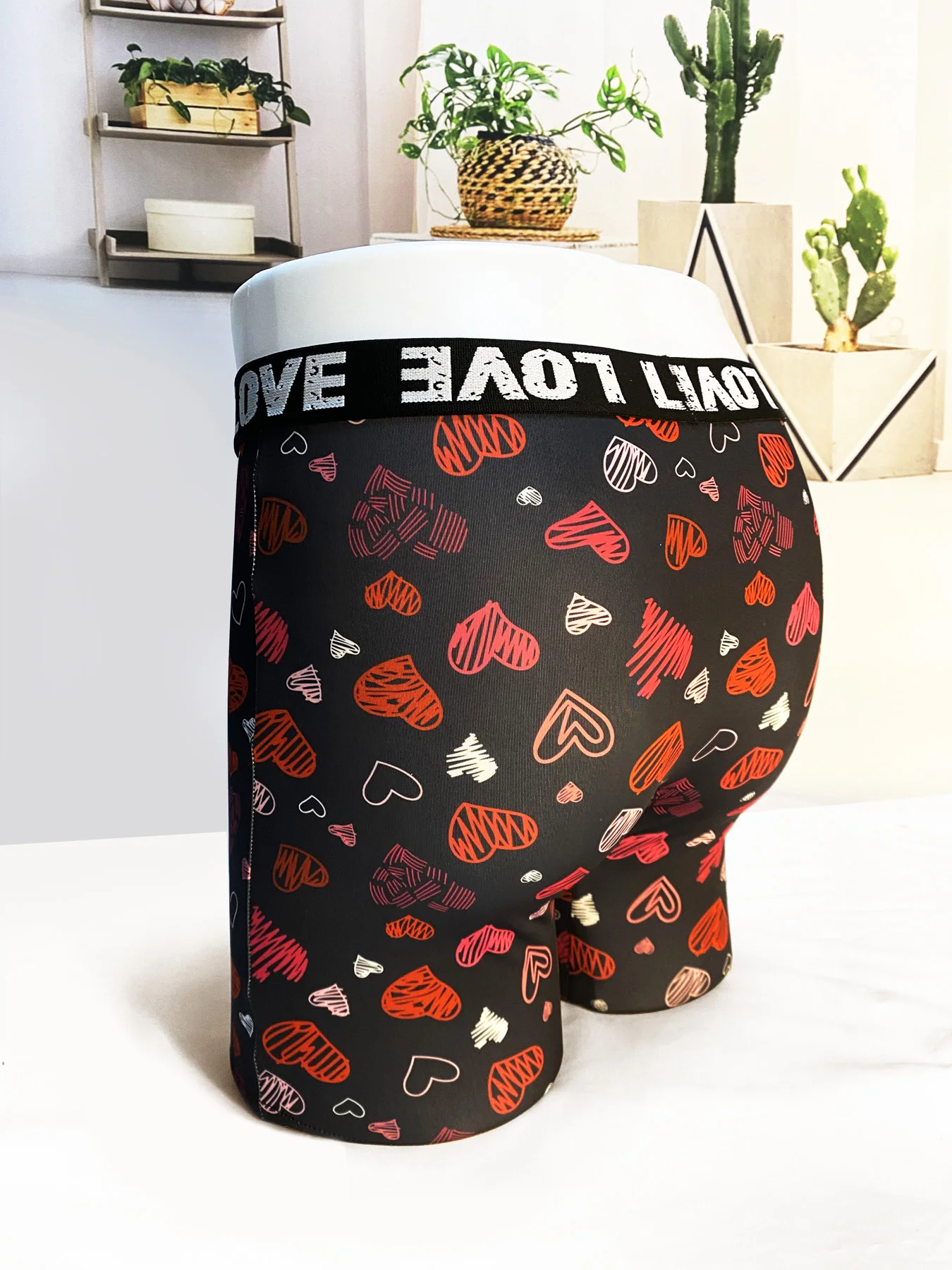 Men Shorts Underpants Black Fashion Lips and Hearts Printed Boxers Sports Casual Soft Smooth Valentine\'s Day gift underwear