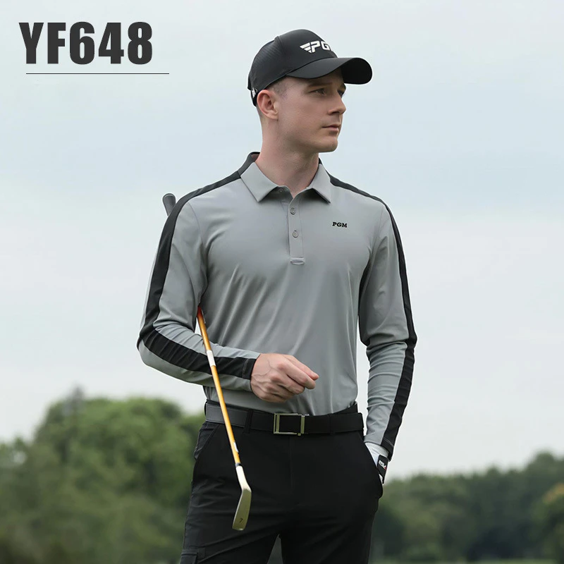 PGM Męskie koszulki golfowe Jesień i zima Sporty rekreacyjne Koszulki polo z długim rękawem Modne klapy Golf Wear Men YF648