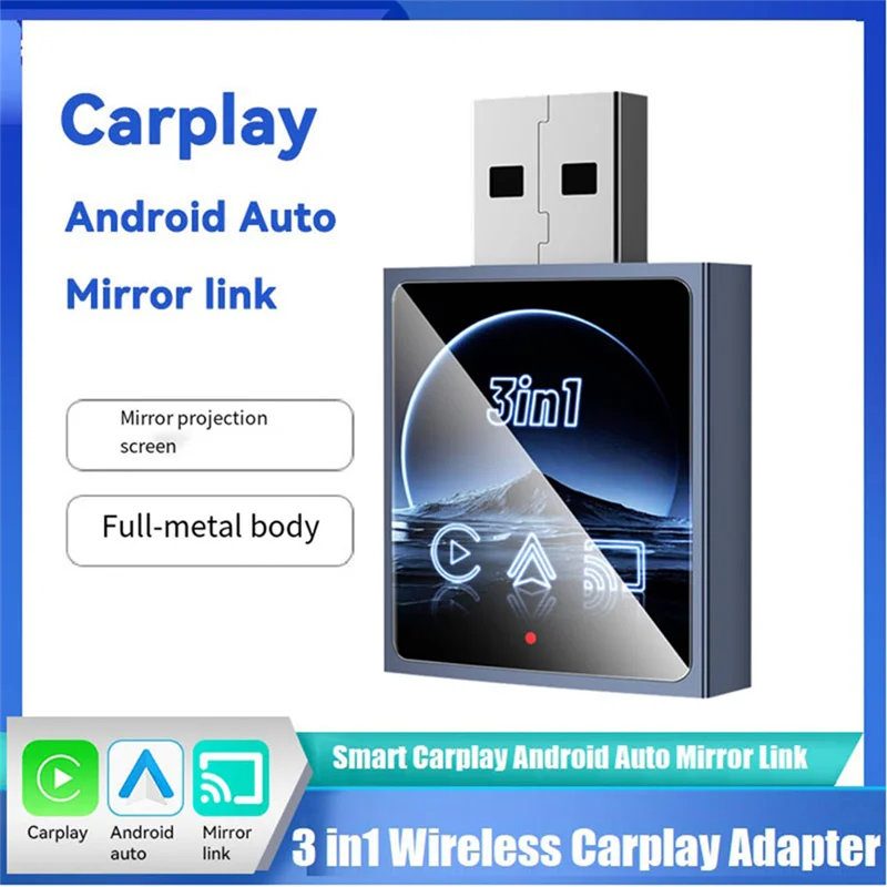 DIGIT-Smart Carplay Wireless Adapter Android Auto Mirror Link 3 In 1 USB Dongle Wired To Wireless Plug And Play