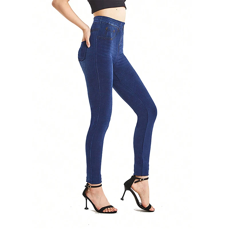 PD458 European and American Fashion Casual Imitation Denim Waist Tightening and Hip Lifting Real Pocket Cropped Pants