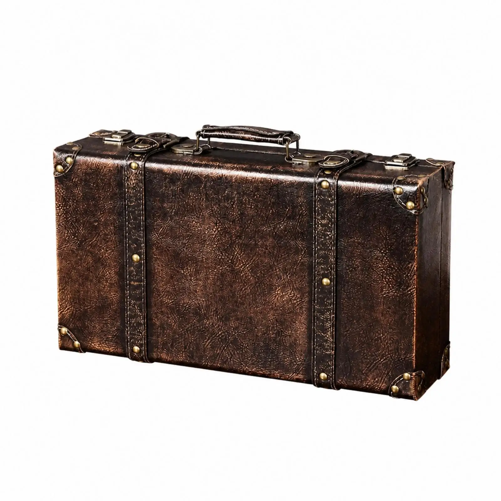 Vintage Wooden Storage Chest with Leather Accents for Home Decor Keepsake Organizer Box