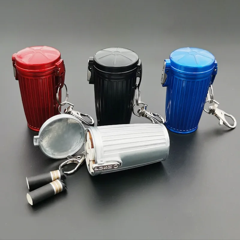 1Pcs Mini Portable Ashtray with Lid Aluminum Storage Tube Windproof Cigarettes Ashtray with Keychain Ash Holder Outdoor