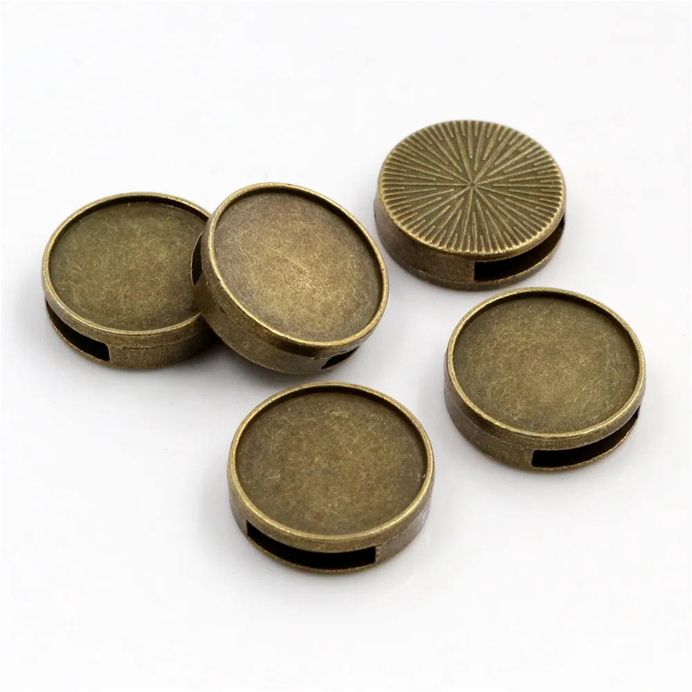 10pcs 14mm 16mm 18mm Inner Size Antique Bronze And Silver Plated Hole Beads Style Cabochon Base Cameo Setting Charms Pendant