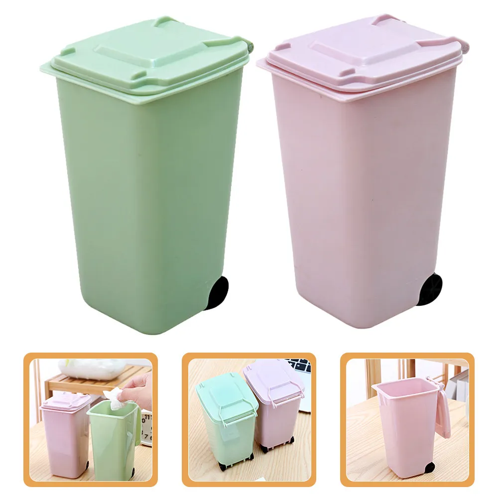 2Pcs Small Desktop Trash Can Mini Trash Container Pen Holder Compact Garbage Bin for Office Bedroom Car Kitchen