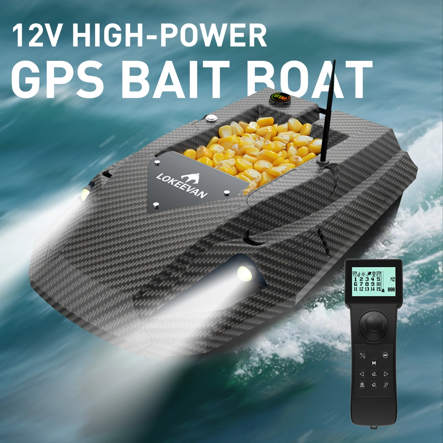 D50B GPS RC Aasboot 12V Hoge snelheid 3-versnellings verstelbaar GPS+Beidou, automatische terugkeer bij lekkage, aasvoerhaken, nestboot voor zoetwater