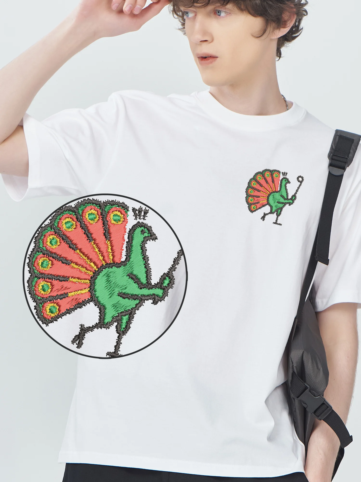 Peacock Playing Golf Embroidered Tee Shirt Graphic Cotton Camisetas De Hombre Funny Shirt Unisex Crew Neck Embroidery Tops