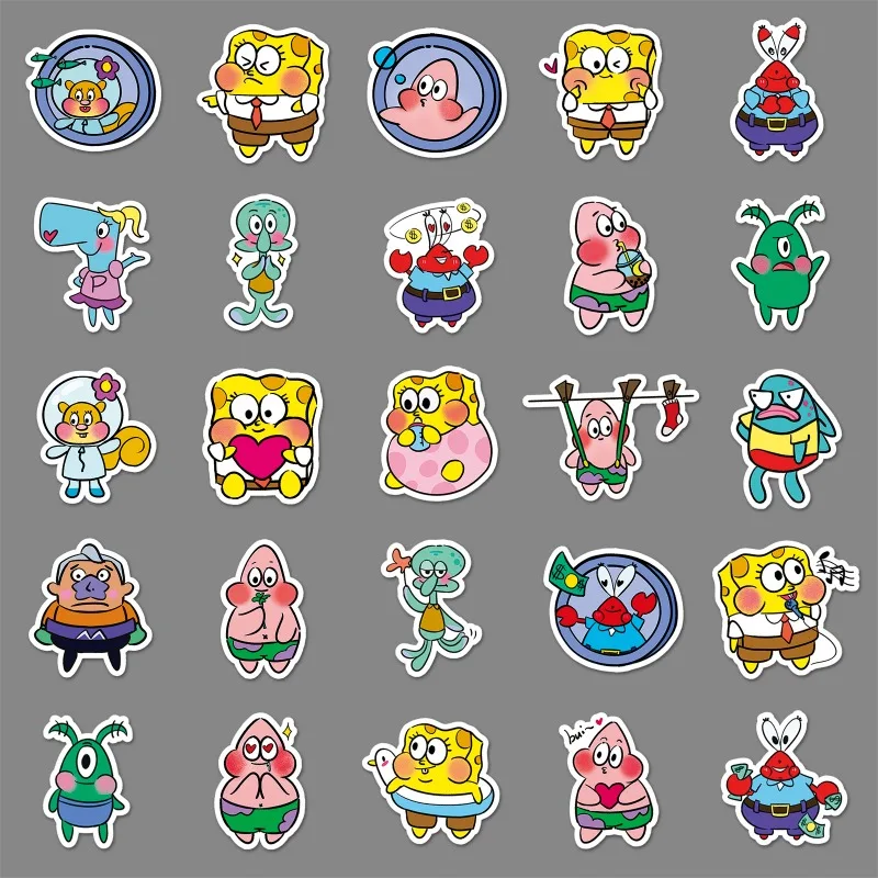 Kawaii 51 Q-version SpongeBob SquarePants، Big Star Octopus، شخصيات كرتونية، ديكور مقاوم للماء، ملصقات حساب الهاتف المحمول