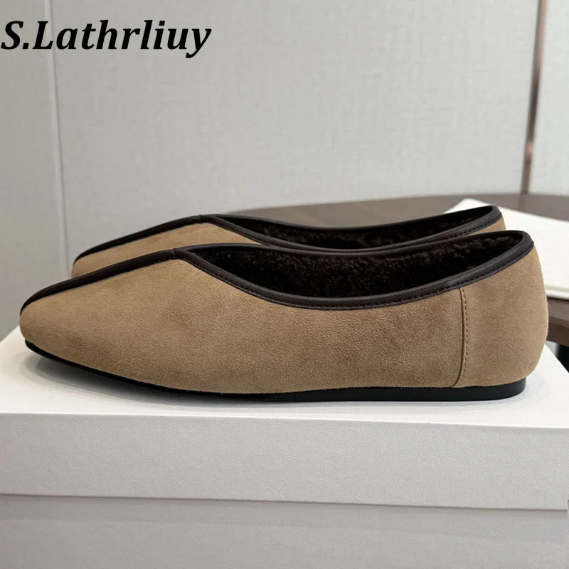 2026 Winter Women Solid Color Multifunctional Suede Leather loafers Lightweight Velvet Lined Casual Commuter Flat Cotton Shoes