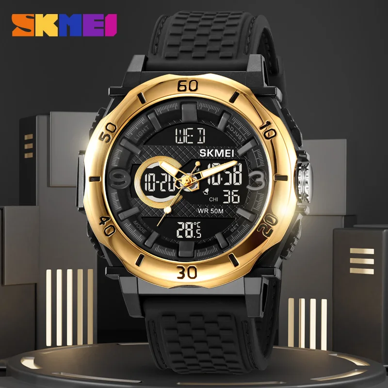 SKMEI 2098 ساعة رياضية رقمية للرجال ميزان حرارة متعدد الوظائف العد التنازلي التقويم رجالي ساعات المعصم مقاوم للماء Reloj Hombre