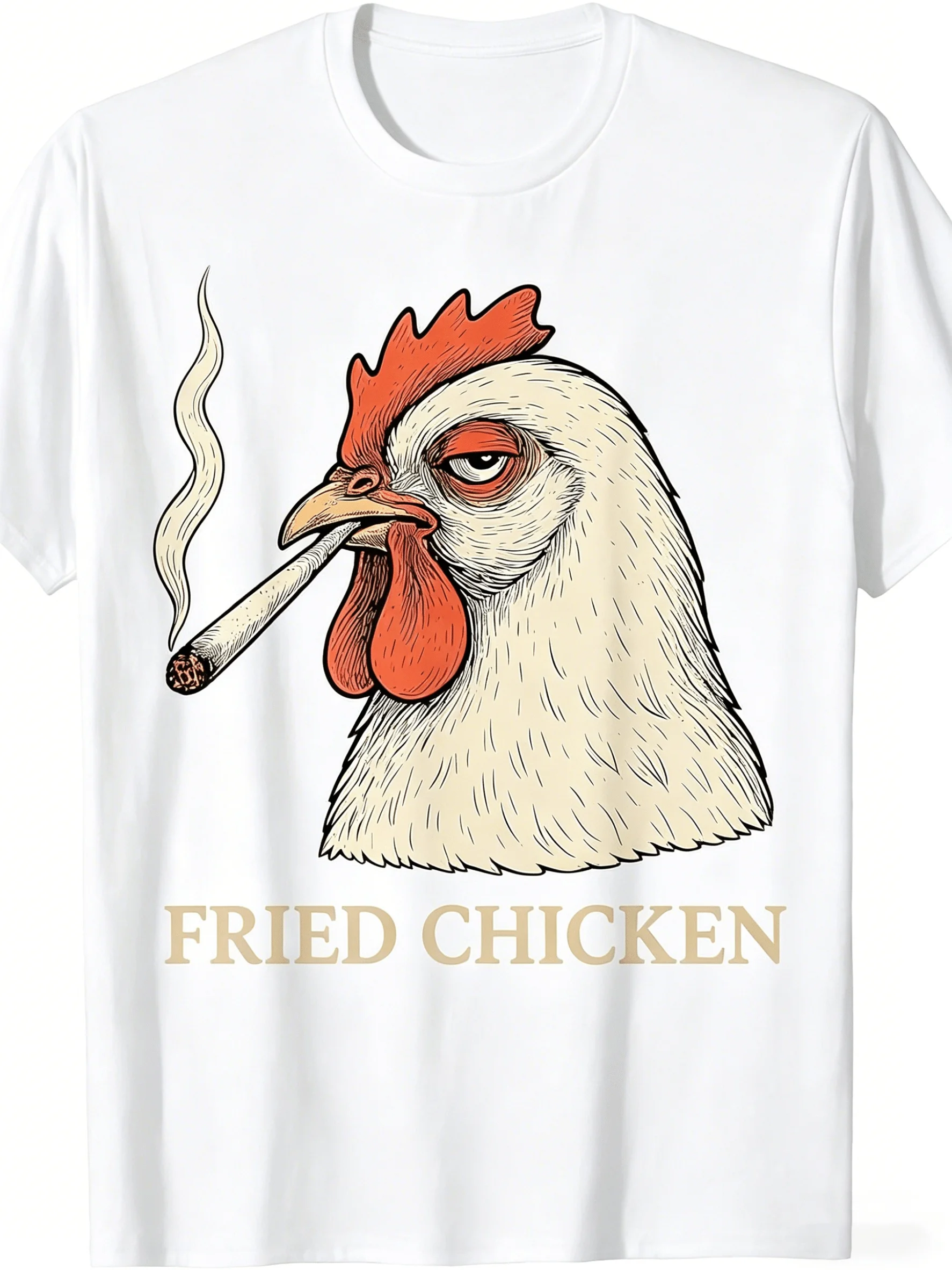 Men'S Funny for 420 T-Shirt - Smoking Fried Chicken Joint Graphic And Culture Tee | Crew Neck Short Sleeve Casual Shirt with Cartoon Rooster Design for 420 Parties, Casual Attire