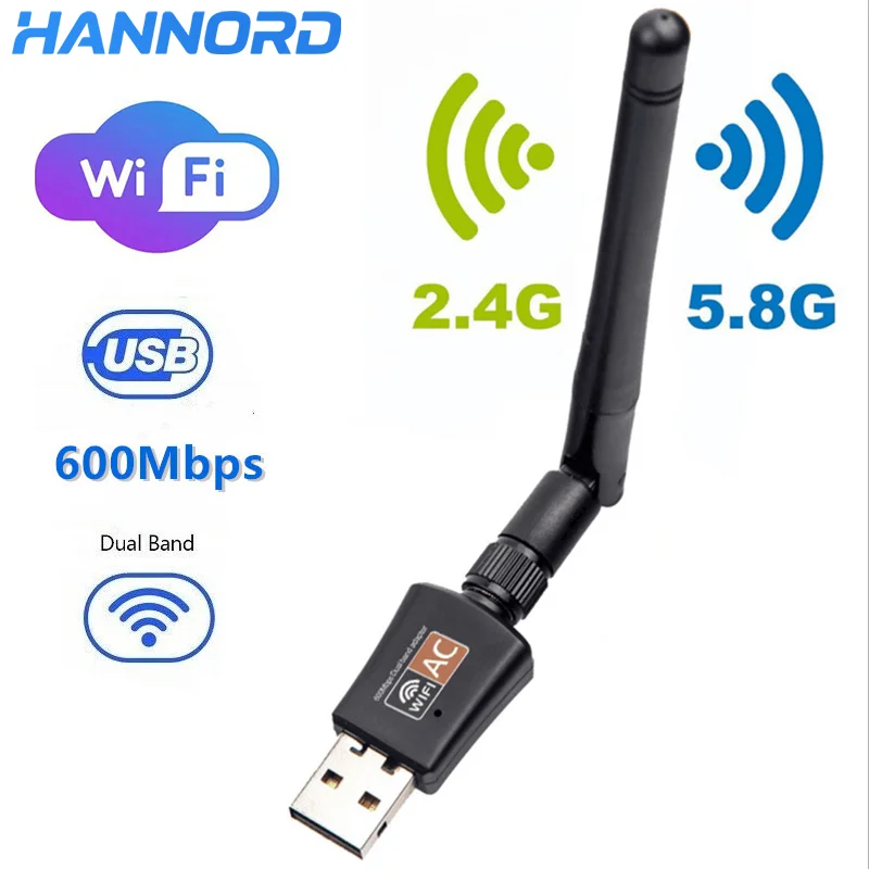 

Hannord 600Mbps Adapter Dual Band 2.4GHz 5GHz USB wifi Adapter with Antenna Network Card Receiver for PC Mini Laptop Computer