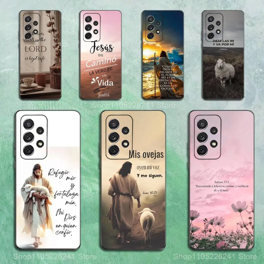 Bible Verse Spanish Jesus Phone For Samsung S25,S10,S20,S10,S21,S9,S24,S23,Ultra,FE,Plus,Lite,Soft Silicone Black Cover