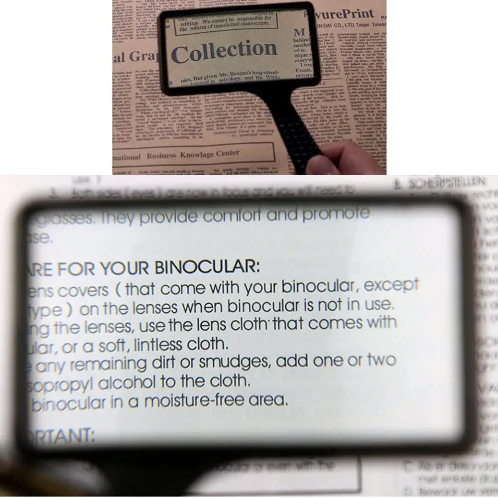Ultra Large Rectangular Hand-held Magnifier 3X Magnification Scratch-Resistant Glass Lens Large Horizontal Viewing Angle