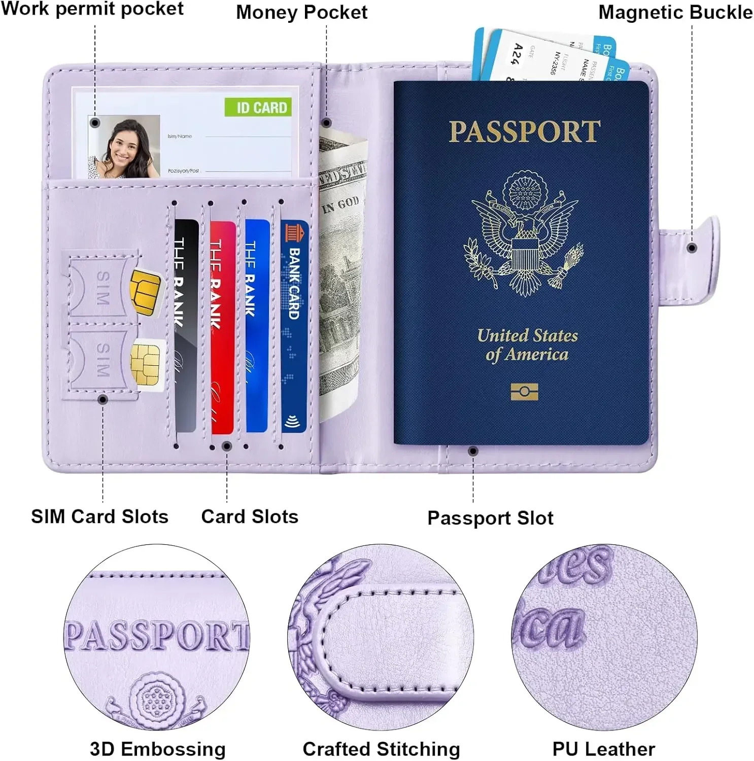 1Set Passport Holder for Travel Essentials, 2 Pcs Passport Cover Wallet Case Travel Gifts Women Men Family, Passports Book Card Holders Travels Cruise Accessories Must Haves