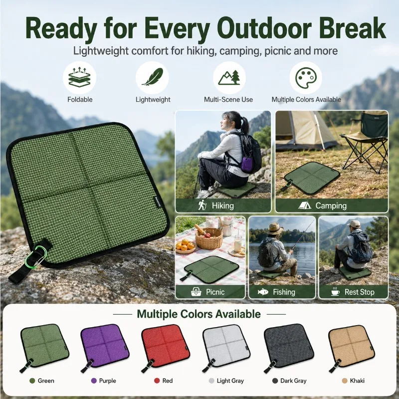 

Ultralight Foldable Sit Pad for Hiking Camping, 10mm Cushioned Waterproof Outdoor Seat Mat with Clip for Backpack