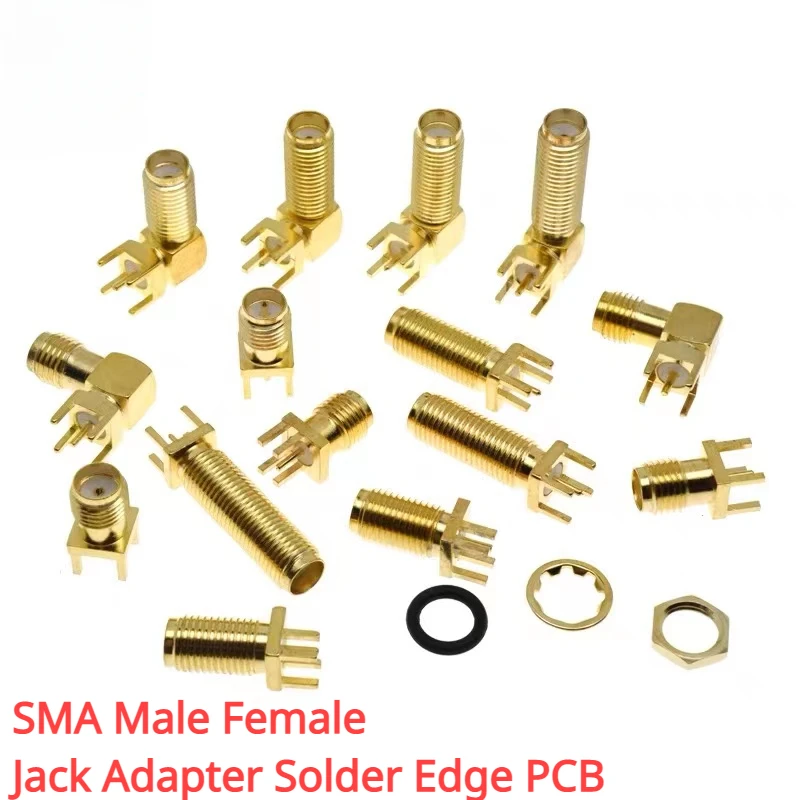 2Pcs SMA Male Female Jack Adapter Solder Edge PCB Straight Mount RF Copper Connector Plug Socket SMA-KWE/KHD