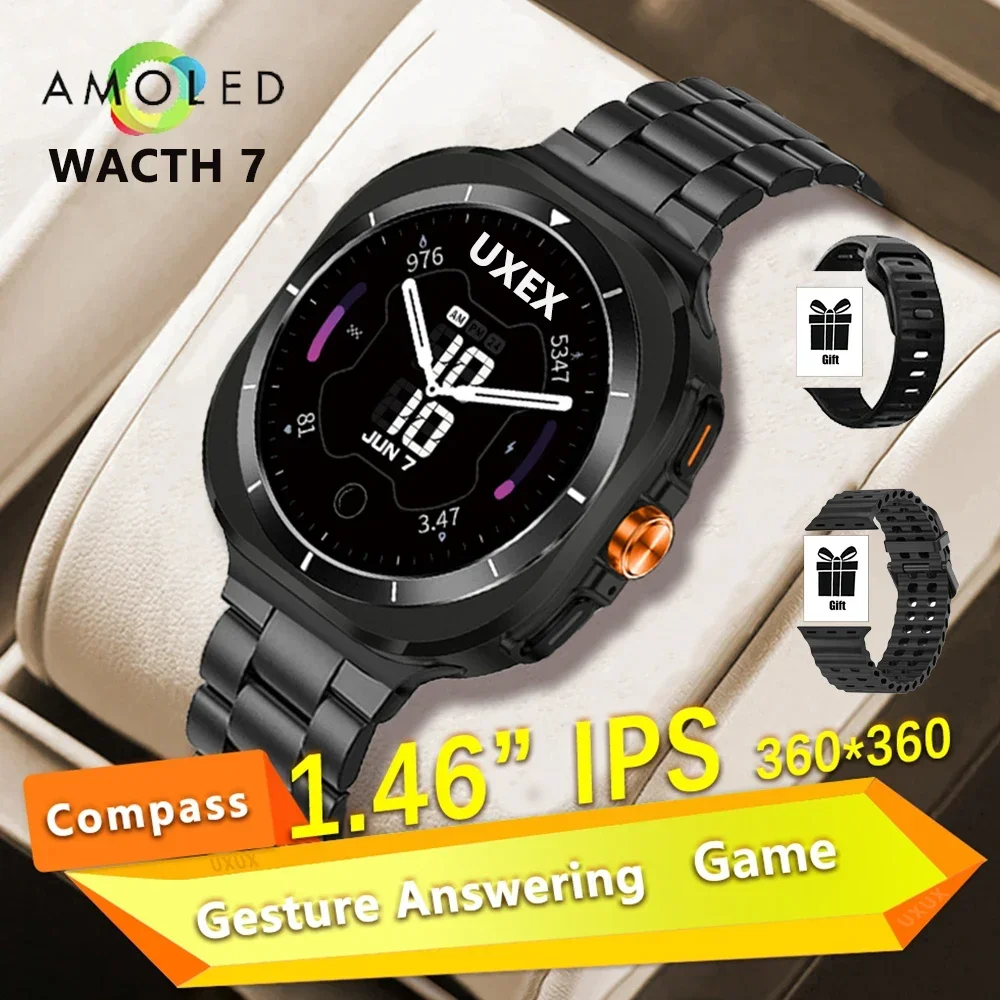 

AMLOED Compass Smartwatch 1.46 IPS 360*360 Men & Women. Gesture Answering, BT Call. Dynamic Island. Elevation. Wireless Charging