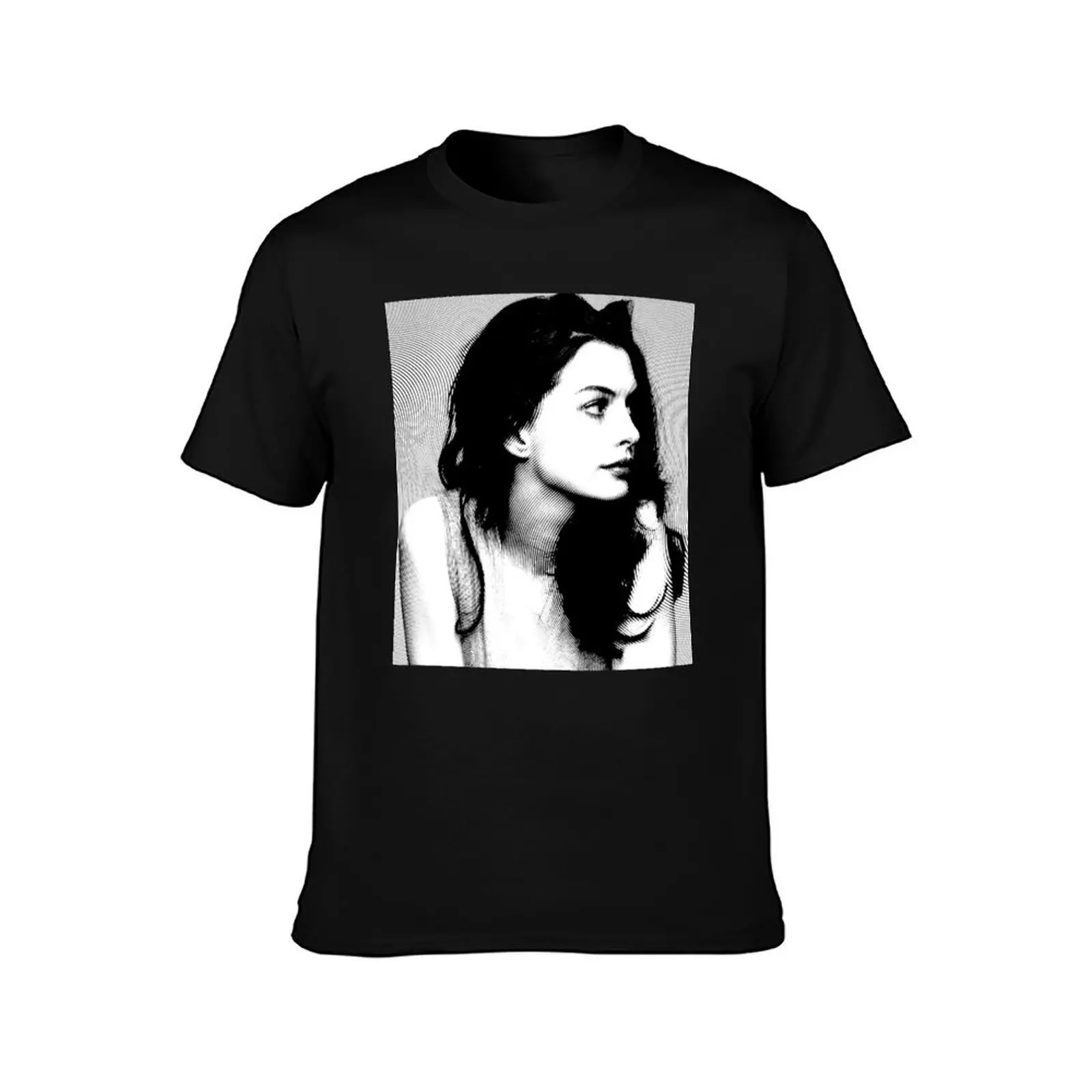 Anne Hathaway Black & White Portrait (Linocut) T-Shirt Summer Casual Cotton Tee Oversized Streetwear Tops Unisex Men Women