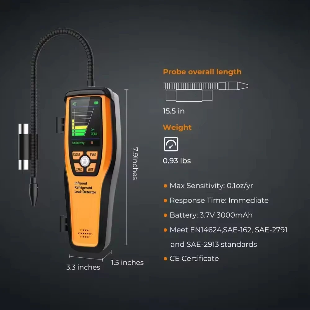 Infrared HVAC Leak Detector for Refrigerants Air Conditioners & Automotive Repair 1-Year Warranty