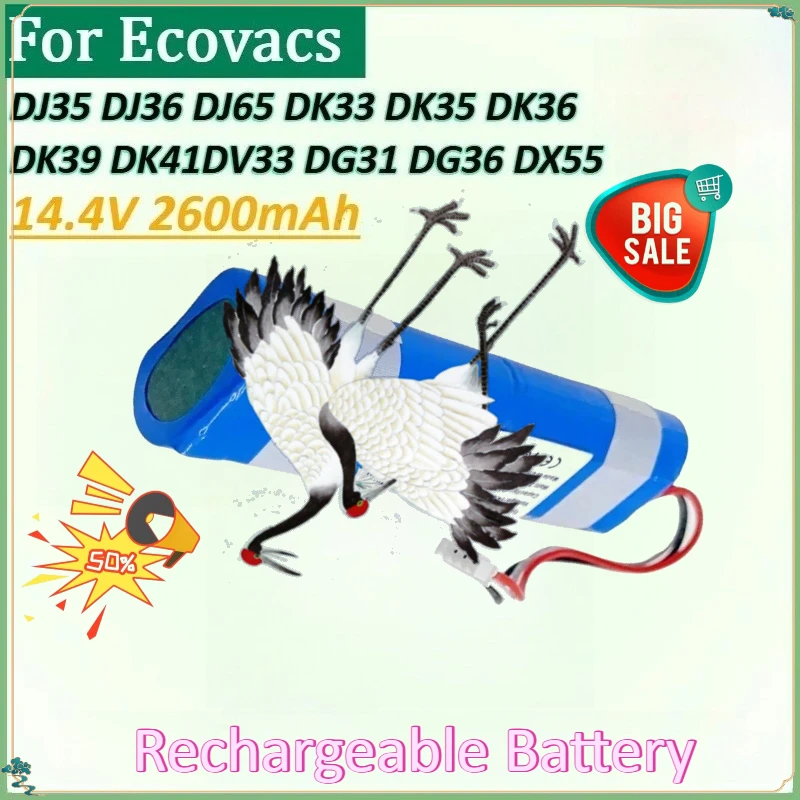 

2600mAh Vacuum Cleaner Lithium Battery for Ecovacs DJ35 DJ65 DK33 DK35 DJ36 DK36 DK39 DV33 DN56 DN58 DG31 DG36 DK41 DX55 DN55