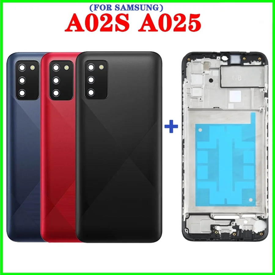 

Back Battery Cover Rear Door Housing For SAM Galaxy A02s A025F LCD Front Middle Frame Bezel with lens Panel Repla