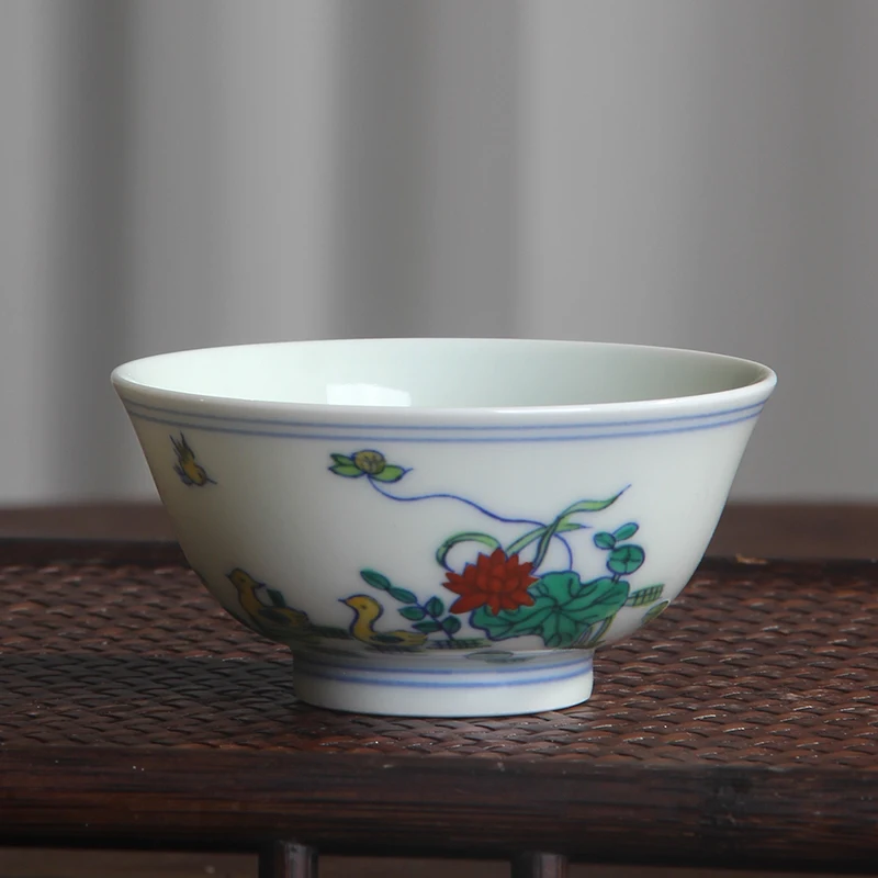 Ming Chenghua Blue and White Painted Mandarin Duck Playing with Water Tea Cup Owner Cup Antique Ceramics Collection