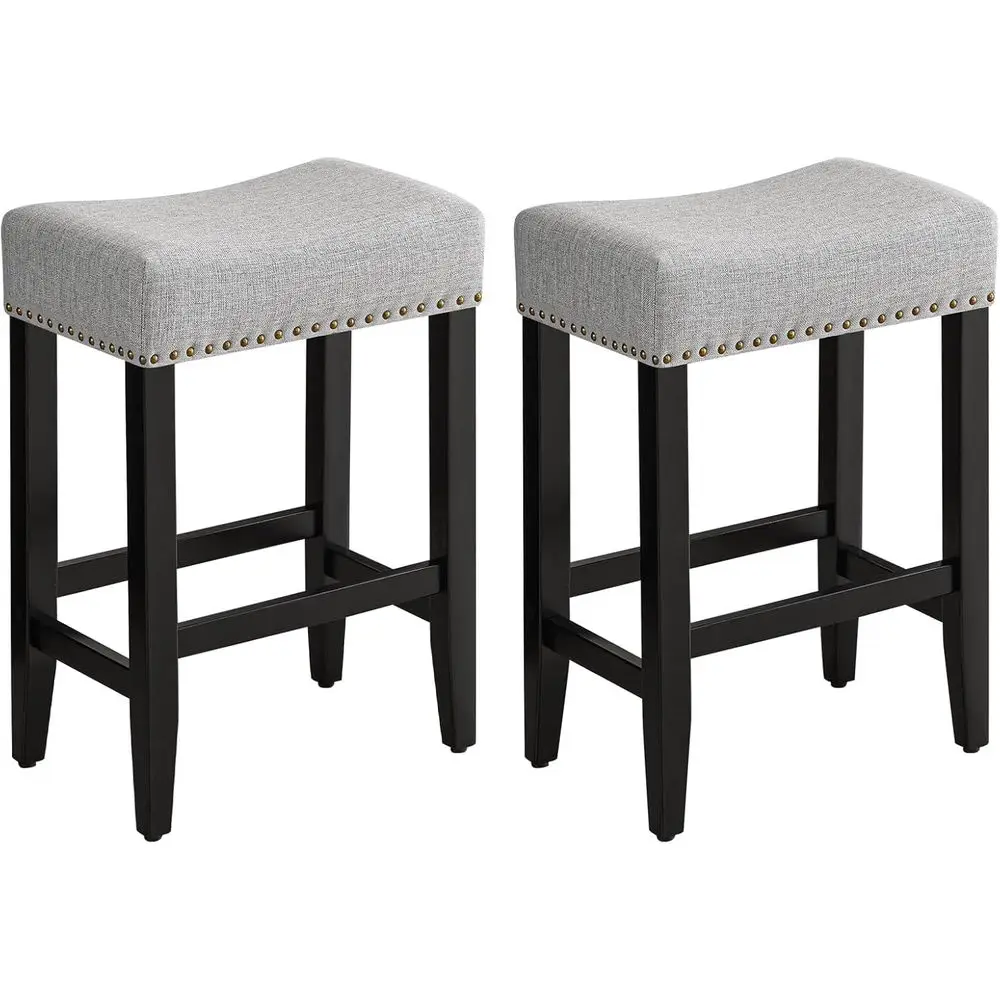 

Set of 2 26 Counter Height Upholstered Bar Stools with Solid Wood Legs, Grey Linen for Kitchen Island or Bar
