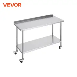 VEVOR Table de Travail en Acier Inoxydable 61 x 152,4 x 100,6 cm, Table de Préparation des Aliments avec Roulettes, Hauteur Réglable, Meuble de Rangement des Aliments, pour Restaurant Bar Hôtel Maison