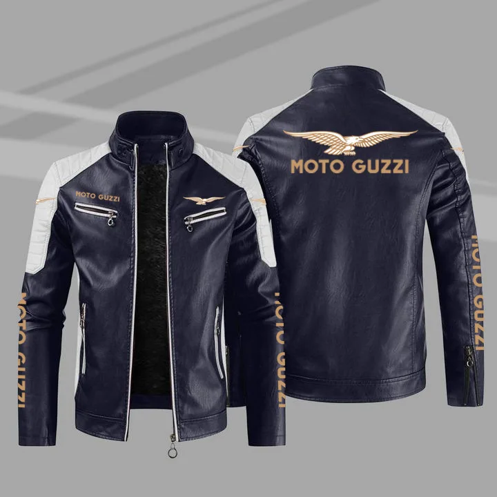 Jaqueta de couro PU masculina com logotipo motocicleta, jaqueta casual de alta qualidade, fina, tamanho europeu, primavera e outono