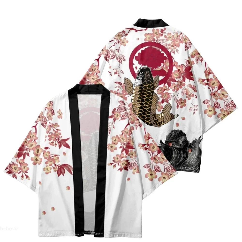 للجنسين أبيض وأسود كيمونو تأثيري الساموراي القمم العصرية عارضة سترة يوكاتا زي اليابانية الشارع الشهير الملابس التقليدية