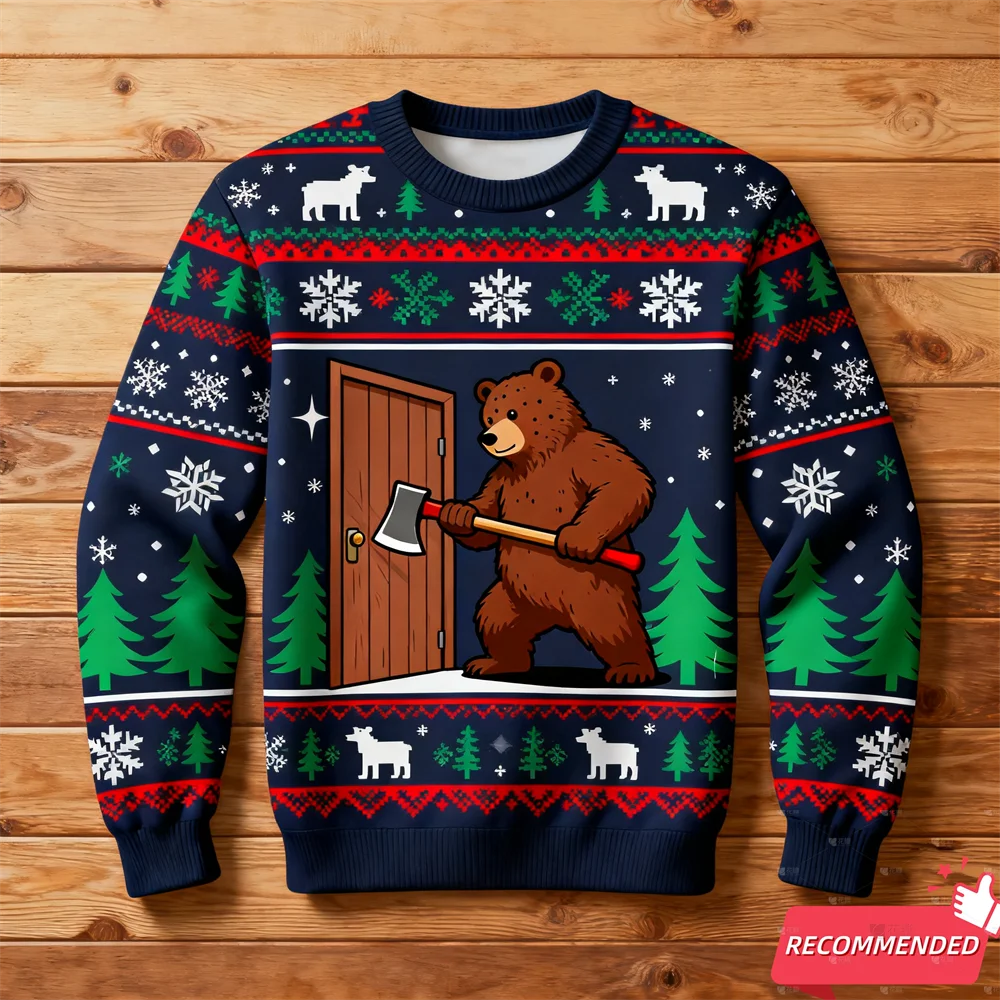 2026 عيد ميلاد سعيد الحيوان ثلاثية الأبعاد بلوزات مطبوعة لطيف الراكون الجرافيك الأطفال القبيح عيد الميلاد سترة جديدة في البلوزات ملابس رجالي