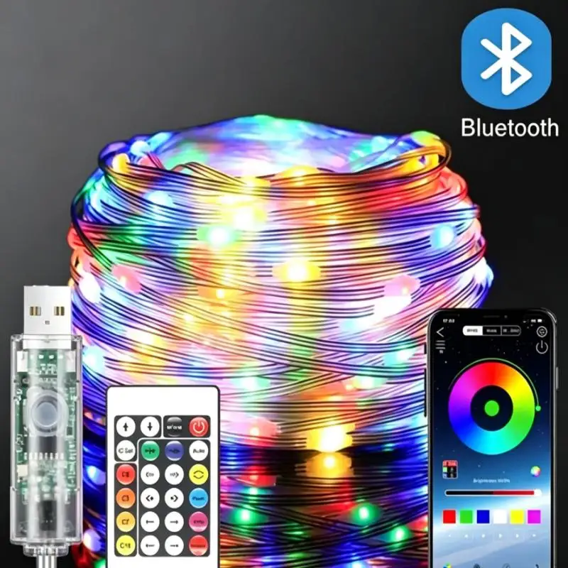 RGBIC String Lights, USB Powered Fairy Lights with Bluetooth App Music Sync Timer for Indoor Outdoor Christmas Decor