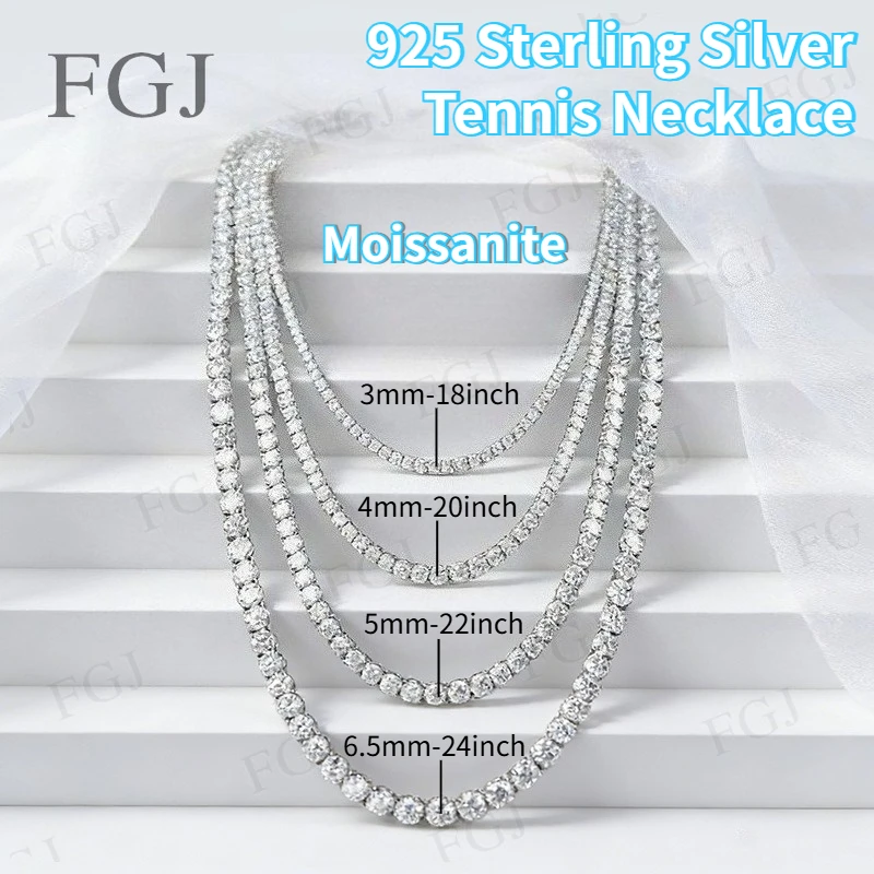 

925 Sterling Silver Moissanite Tennis Necklace GRA Certified D Color Round Cut 2mm-6.5mm Luxury Wedding Anniversary Gift for Her