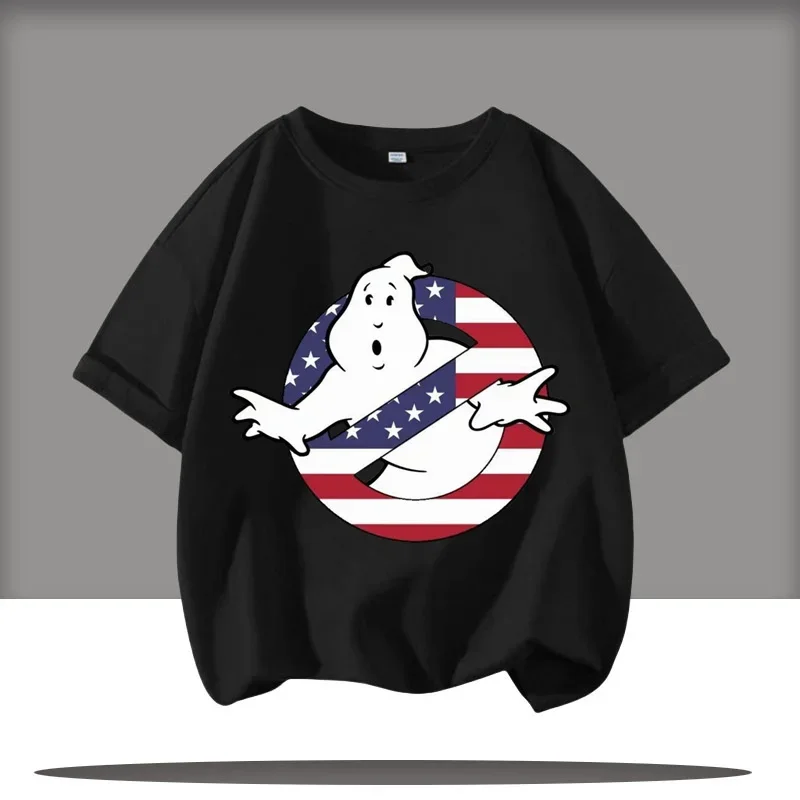 2025 طبعة جديدة Ghostbusters الصبي ملابس رياضية للأطفال الجولة الرقبة قصيرة الأكمام قميص غير رسمي تيشيرت صيفي لعبة الكرتون طباعة