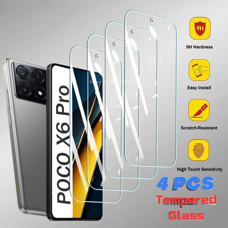 4Pcs Tempered Glass For Xiaomi POCO X6 F5 X5 M6 Pro Screen Protector For POCO X6Pro F5Pro X5Pro X6 X5 F5 Pro Cover Glass Film