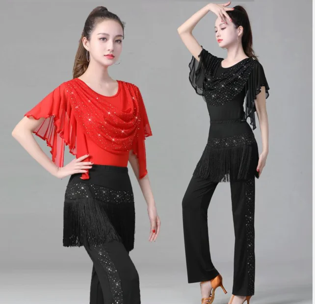 1pcs/lot woman fashion latin dance top lady rhinestone cha cha tango dance blouse